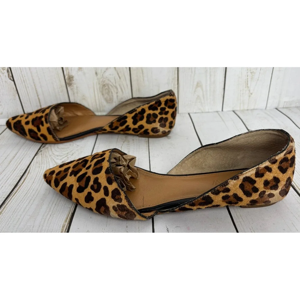 J.Crew Womens Leopard Calf Hair D'Orsay Pointed Toe Flats Shoes Brown Size 7